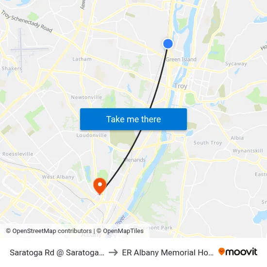 Saratoga Rd @ Saratoga Sites to ER Albany Memorial Hospital map