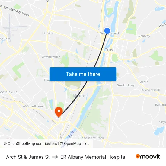 Arch St & James St to ER Albany Memorial Hospital map