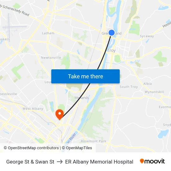 George St & Swan St to ER Albany Memorial Hospital map