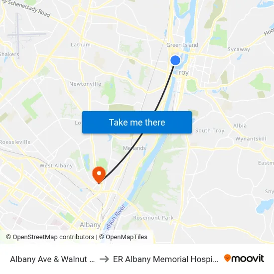 Albany Ave & Walnut St to ER Albany Memorial Hospital map