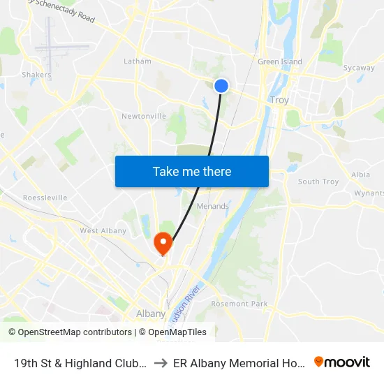 19th St & Highland Club Apts to ER Albany Memorial Hospital map