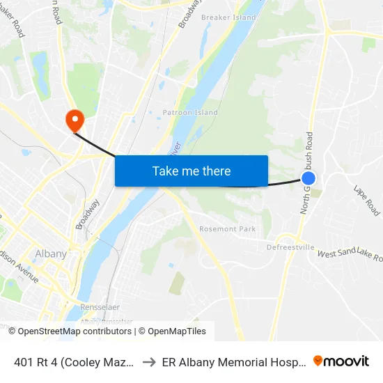 401 Rt 4 (Cooley Mazda) to ER Albany Memorial Hospital map