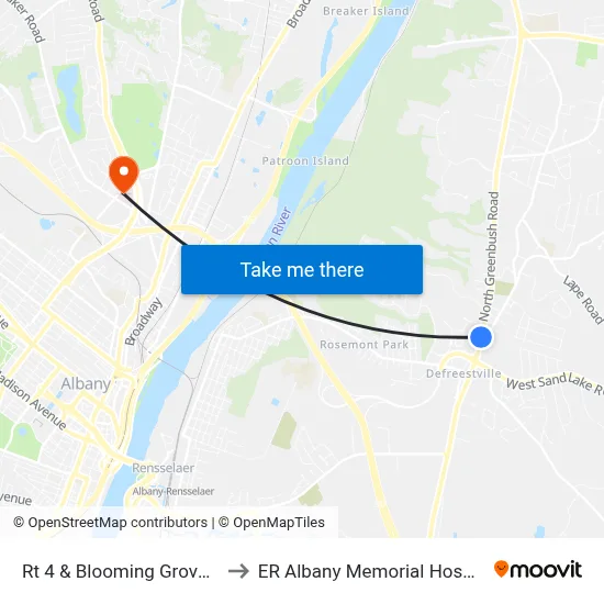 Rt 4 & Blooming Grove Dr to ER Albany Memorial Hospital map