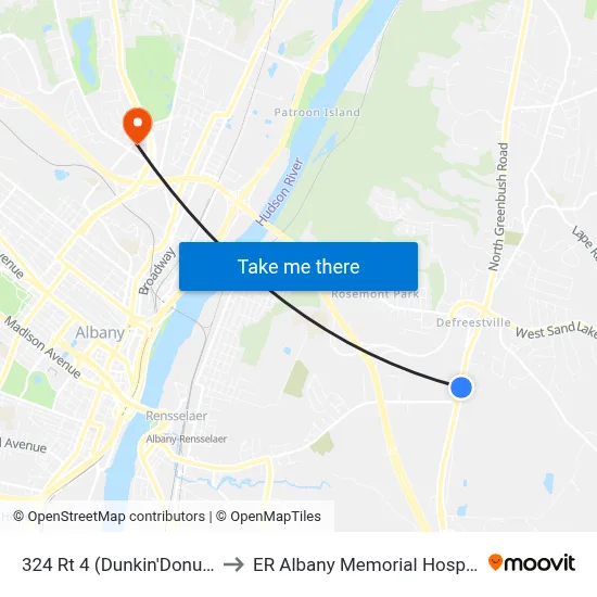 324 Rt 4 (Dunkin'Donuts) to ER Albany Memorial Hospital map