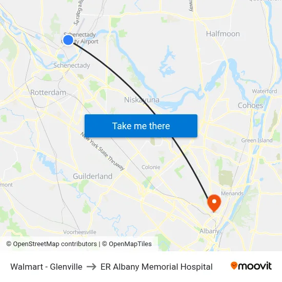 Walmart - Glenville to ER Albany Memorial Hospital map