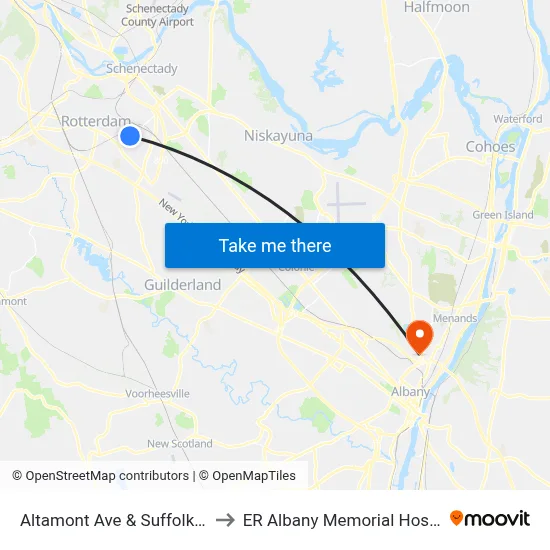 Altamont Ave & Suffolk Ave to ER Albany Memorial Hospital map