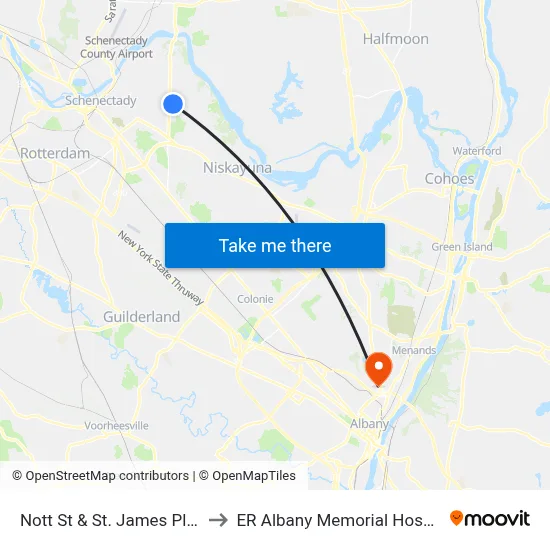 Nott St & St. James Plaza to ER Albany Memorial Hospital map