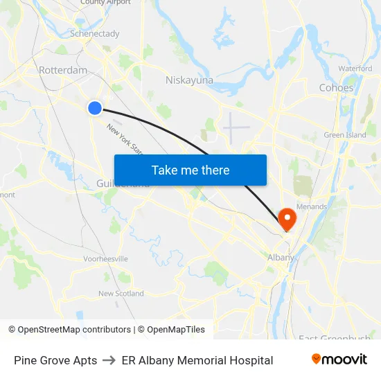 Pine Grove Apts to ER Albany Memorial Hospital map