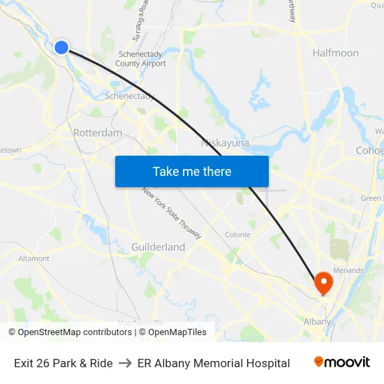 Exit 26 Park & Ride to ER Albany Memorial Hospital map
