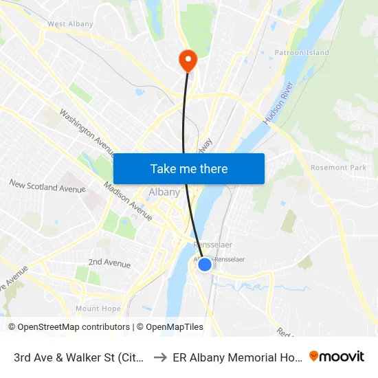 3rd Ave & Walker St (City Hall) to ER Albany Memorial Hospital map
