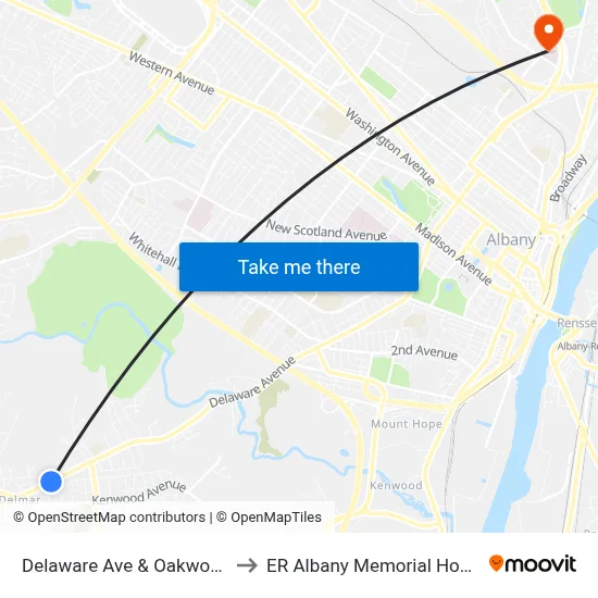 Delaware Ave & Oakwood Pl to ER Albany Memorial Hospital map