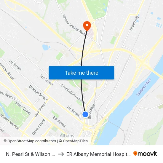 N. Pearl St & Wilson St to ER Albany Memorial Hospital map