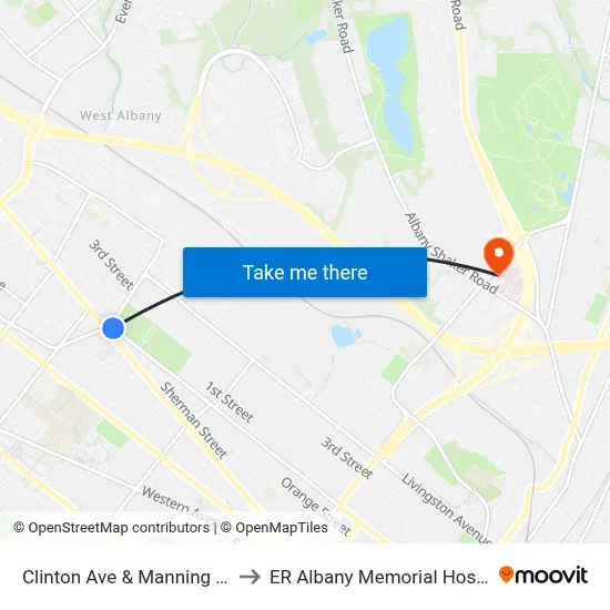 Clinton Ave & Manning Blvd to ER Albany Memorial Hospital map