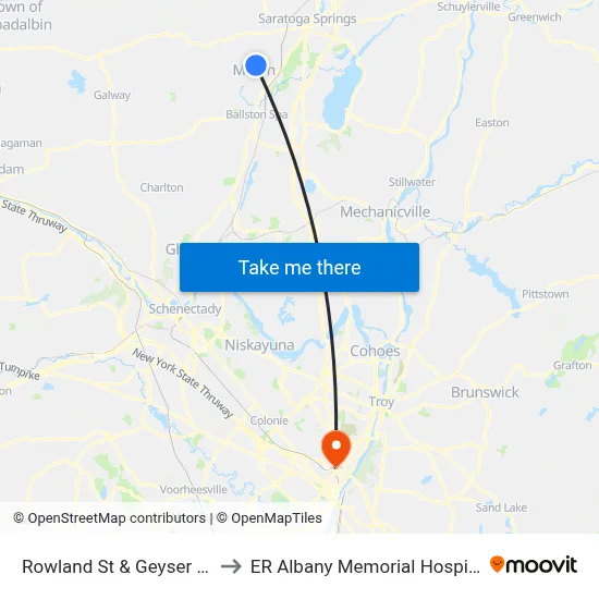 Rowland St & Geyser Rd to ER Albany Memorial Hospital map