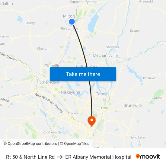 Rt 50 & North Line Rd to ER Albany Memorial Hospital map