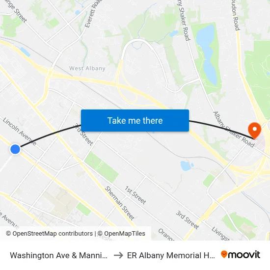 Washington Ave & Manning Blvd to ER Albany Memorial Hospital map