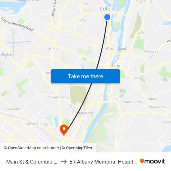 Main St & Columbia St to ER Albany Memorial Hospital map