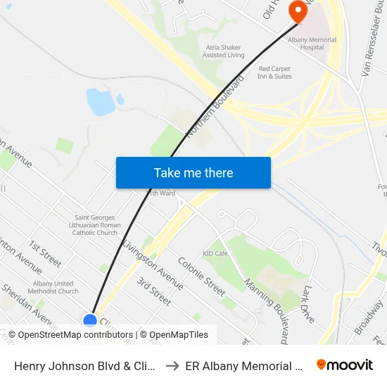 Henry Johnson Blvd & Clinton Ave to ER Albany Memorial Hospital map