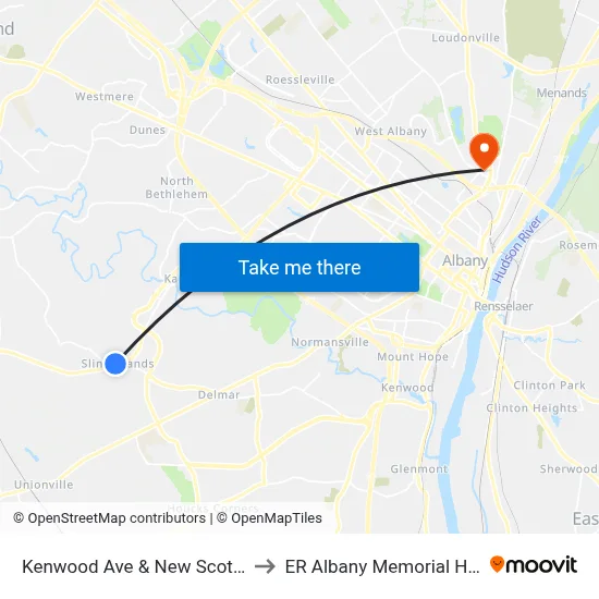 Kenwood Ave & New Scotland Rd to ER Albany Memorial Hospital map