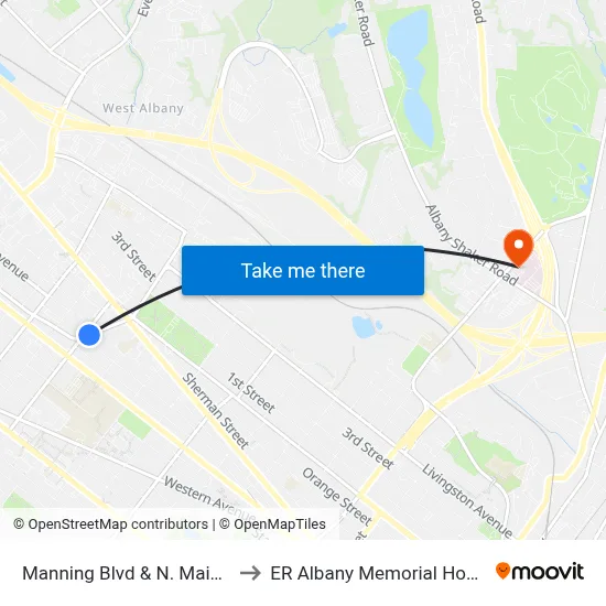 Manning Blvd & N. Main Ave to ER Albany Memorial Hospital map