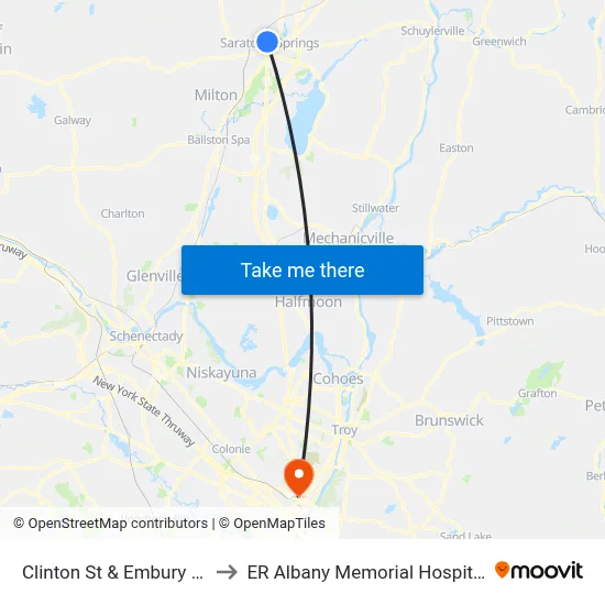 Clinton St & Embury Dr to ER Albany Memorial Hospital map