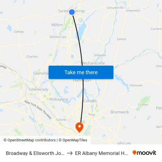 Broadway & Ellsworth Jones Pl to ER Albany Memorial Hospital map