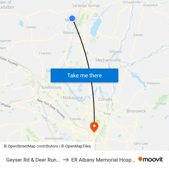 Geyser Rd & Deer Run Dr to ER Albany Memorial Hospital map