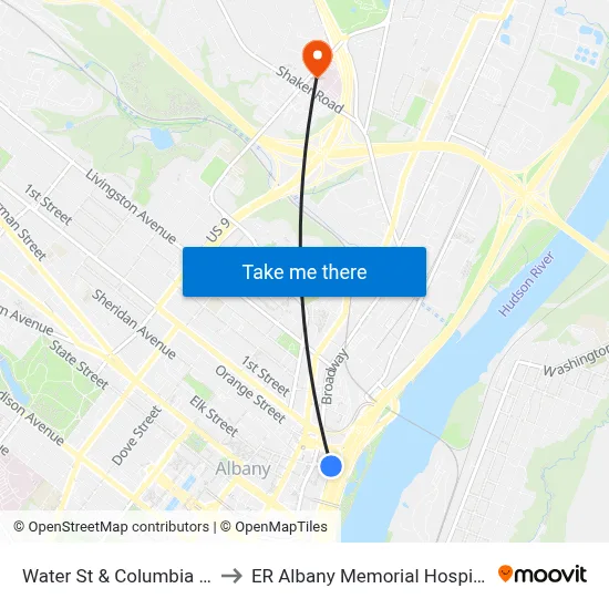 Water St & Columbia St to ER Albany Memorial Hospital map