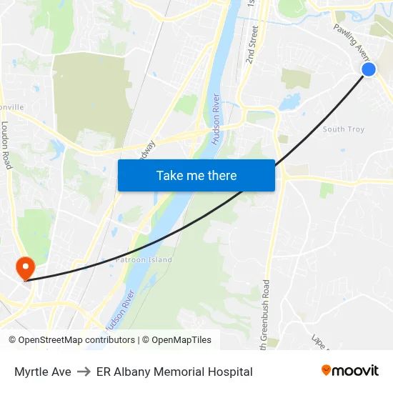 Myrtle Ave to ER Albany Memorial Hospital map