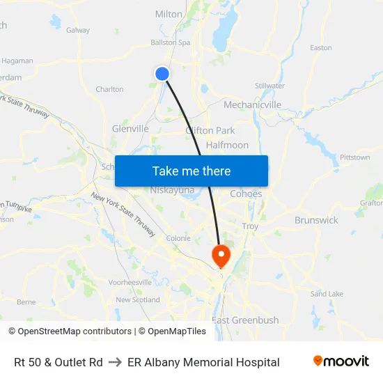 Rt 50 & Outlet Rd to ER Albany Memorial Hospital map