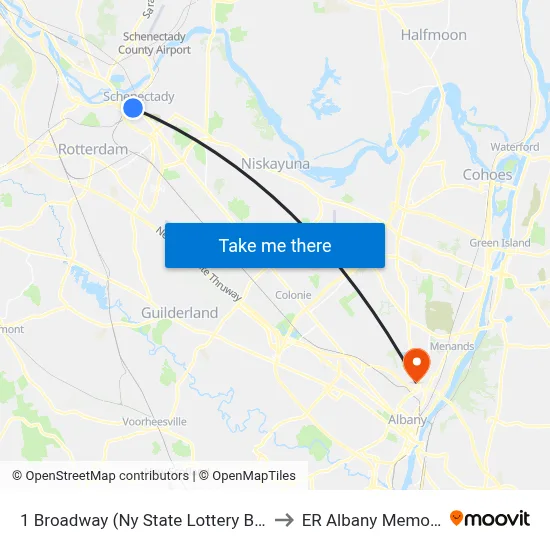 1 Broadway (Ny State Lottery Building) Northbound to ER Albany Memorial Hospital map