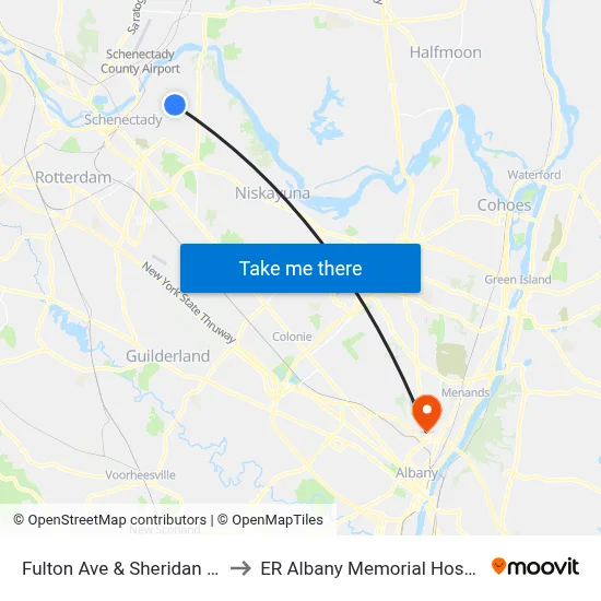 Fulton Ave & Sheridan Ave to ER Albany Memorial Hospital map