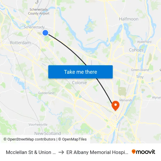 Mcclellan St & Union St to ER Albany Memorial Hospital map