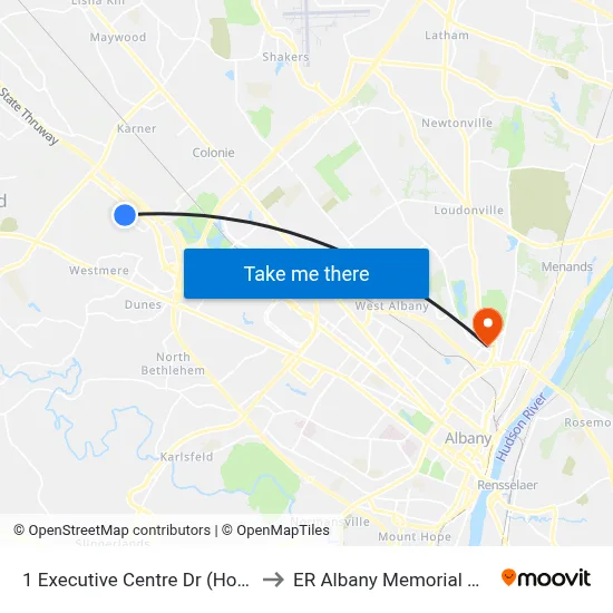 1 Executive Centre Dr (Honeywell) to ER Albany Memorial Hospital map