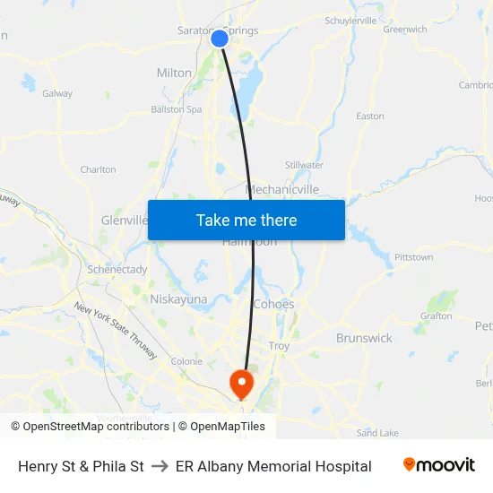 Henry St & Phila St to ER Albany Memorial Hospital map