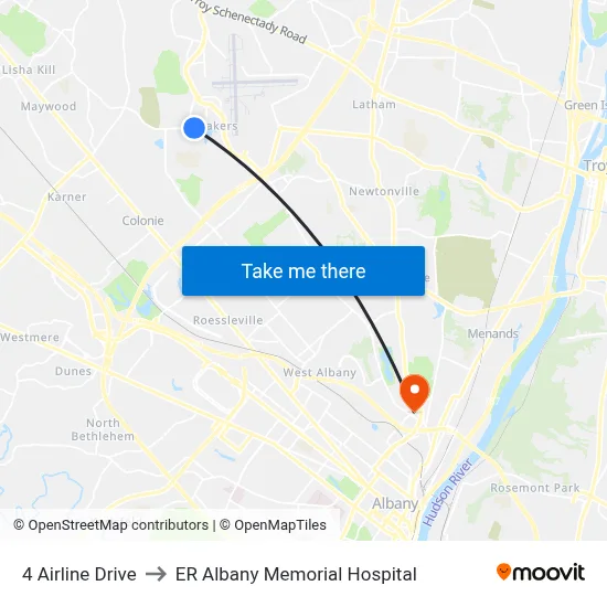 4 Airline Drive to ER Albany Memorial Hospital map