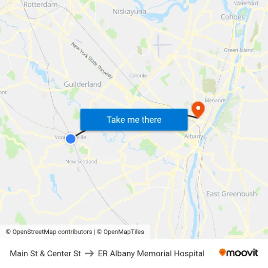 Main St & Center St to ER Albany Memorial Hospital map