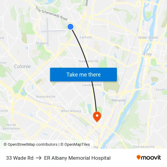 33 Wade Rd to ER Albany Memorial Hospital map
