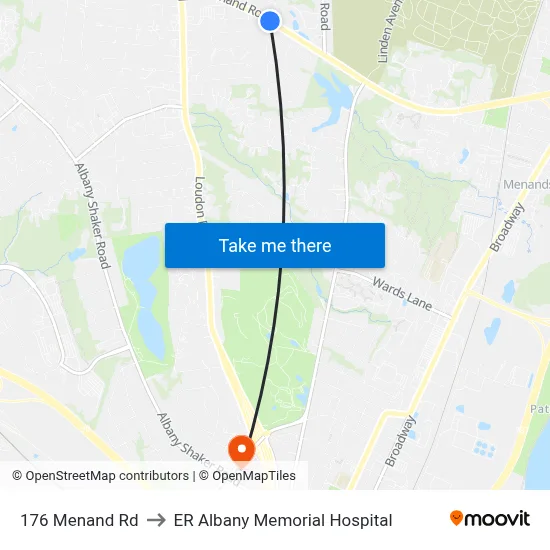 176 Menand Rd to ER Albany Memorial Hospital map