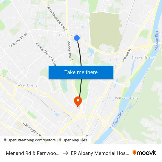 Menand Rd & Fernwood Dr to ER Albany Memorial Hospital map