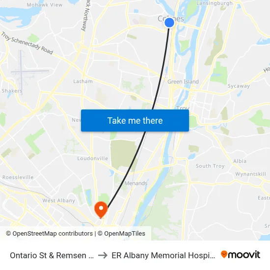 Ontario St & Remsen St to ER Albany Memorial Hospital map