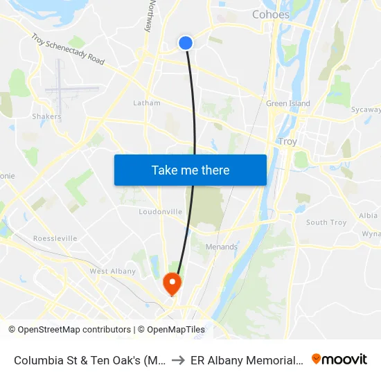 Columbia St & Ten Oak's (Mobile Park) to ER Albany Memorial Hospital map