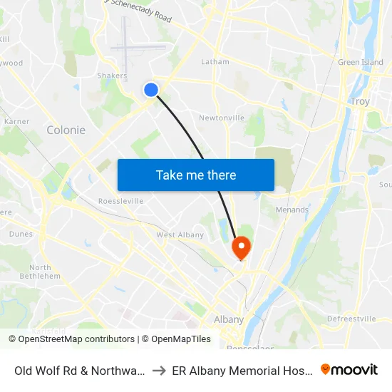 Old Wolf Rd & Northway Ln to ER Albany Memorial Hospital map