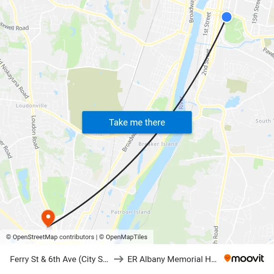 Ferry St & 6th Ave (City Station) to ER Albany Memorial Hospital map