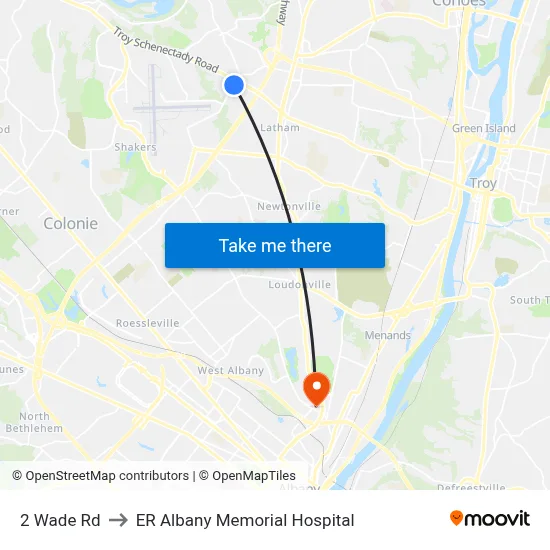 2 Wade Rd to ER Albany Memorial Hospital map