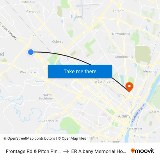 Frontage Rd & Pitch Pine Rd to ER Albany Memorial Hospital map