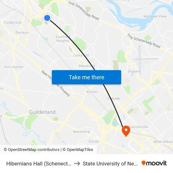 Hibernians Hall (Schenectady Senior Center) to State University of New York at Albany map