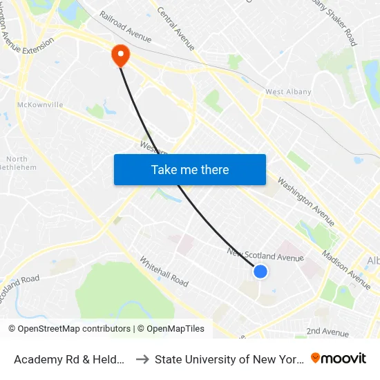 Academy Rd & Heldeberg Ave to State University of New York at Albany map
