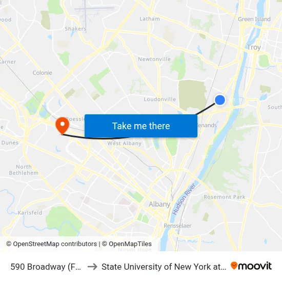590 Broadway (Fedex) to State University of New York at Albany map