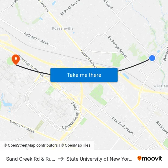 Sand Creek Rd & Russell Rd to State University of New York at Albany map